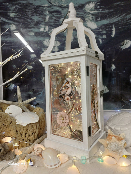 Pelican Lantern – Light Pink Resin with Built-In Glow