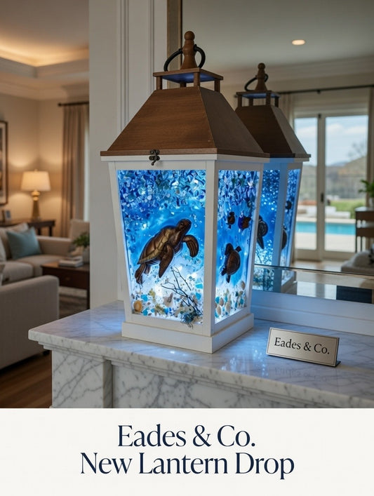 Coastal Turtle Lantern – 25” x 11” (Battery‑Operated LED)