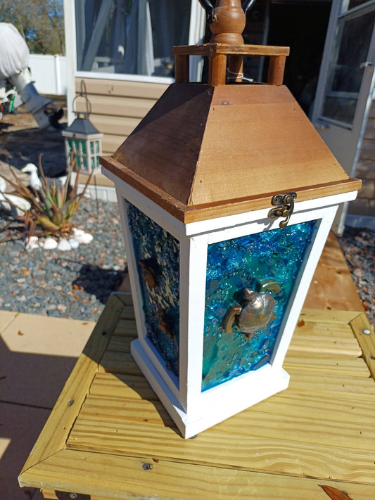 Coastal Turtle Lantern – 16” x 8”