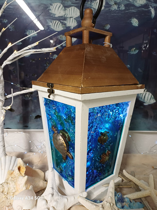 Coastal Turtle Lantern – 16” x 8”