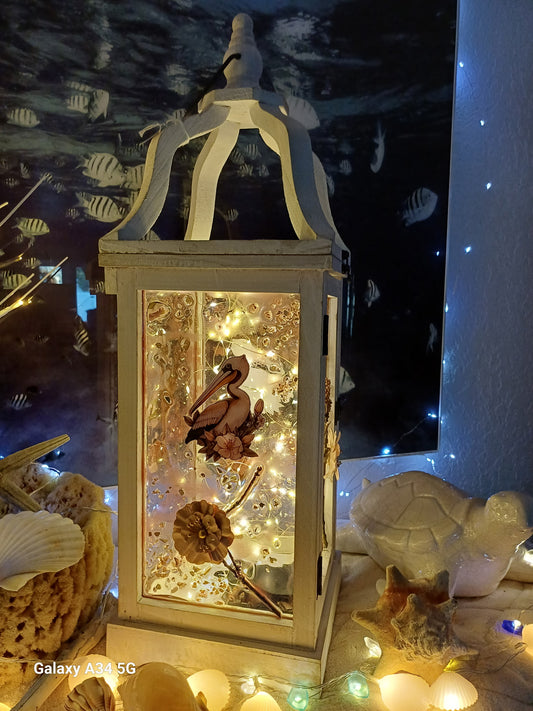 Pelican Lantern – Light Pink Resin with Built-In Glow