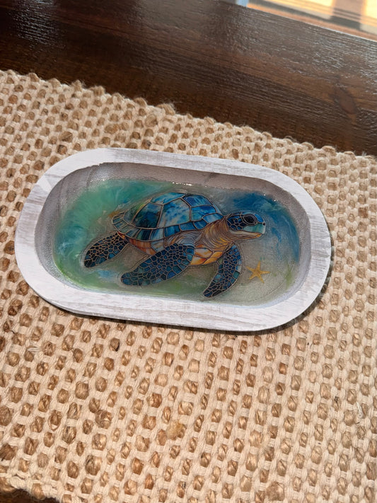 Distressed White Farmhouse Turtle Dough Bowl – Coastal Handcrafted Decor