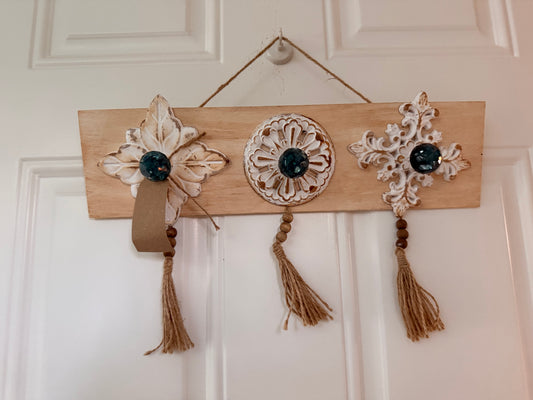 Boho-Coastal Towel Holder w/ Resin Knobs