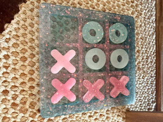 Pink & Blue Sparkle Resin Tic‑Tac‑Toe Board
