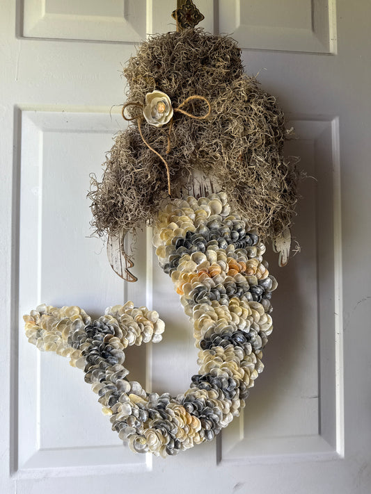 Coastal Wooden Mermaid with Jingle Seashells