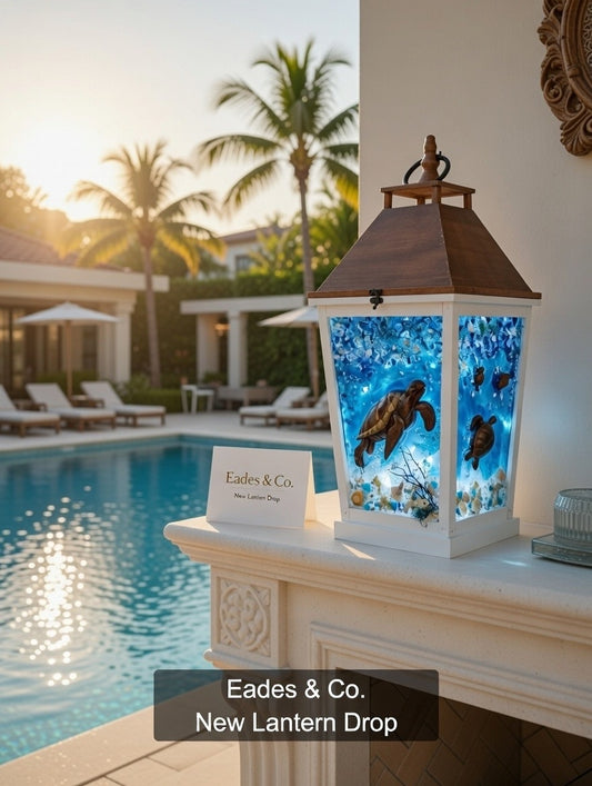 Coastal Turtle Lantern – 25” x 11” (Battery‑Operated LED)